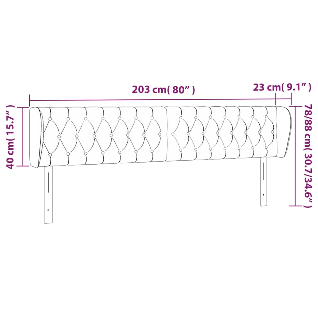 vidaXL Höfðagafl með Eyrum 203x23x78/88 cm Dökkgrátt Flauel