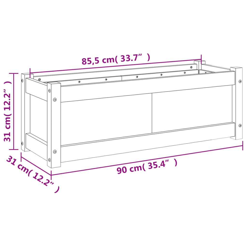 vidaXL Gróðurker í Garðinn Vaxbrúnn 90x31x31 cm Gegnheil Fura