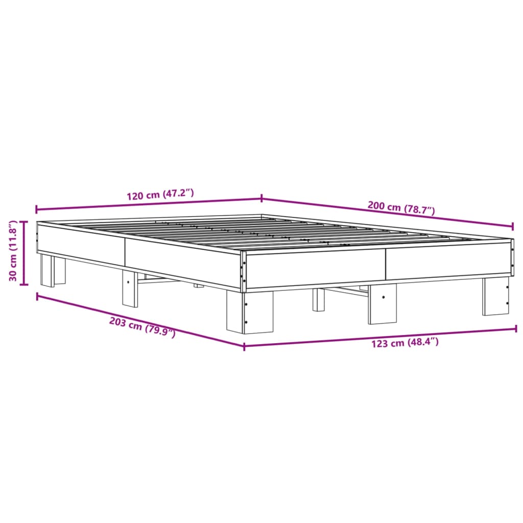 vidaXL Rúmgrind án Dýnu Reyktóna Eikarlitur 120x200 cm