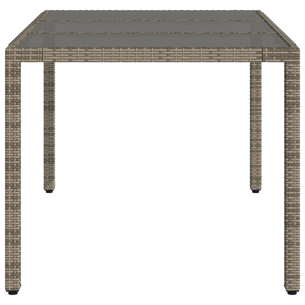 vidaXL Garðborð með Glerplötu Grátt 150x90x75 cm Pólýrattan