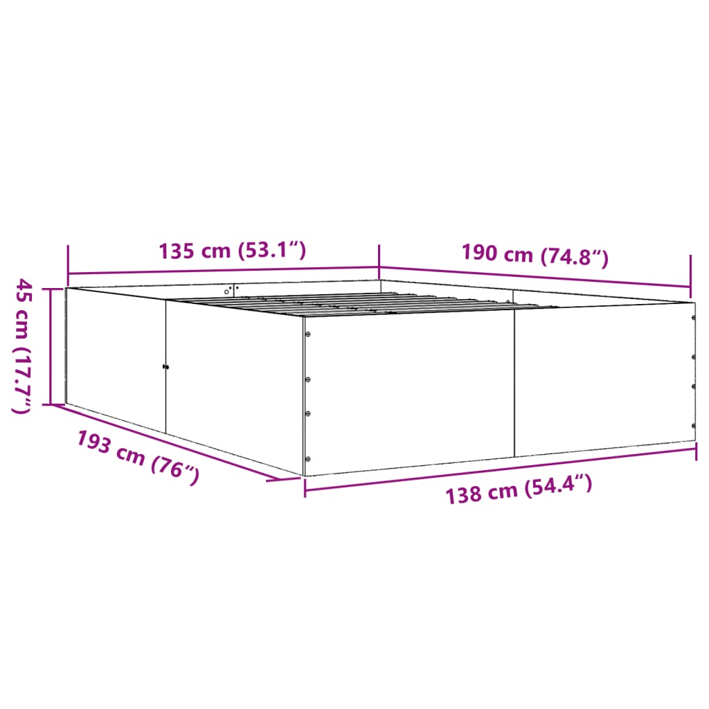 vidaXL Rúmgrind Svartur 135x190 cm Samsettur Viður