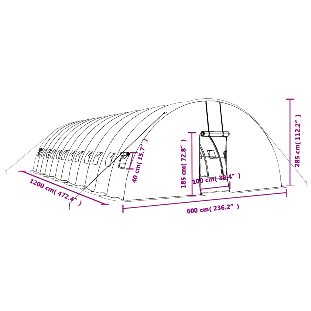 vidaXL Gróðurhús með Stálgrind Grænt 72 m² 12x6x2,85 m