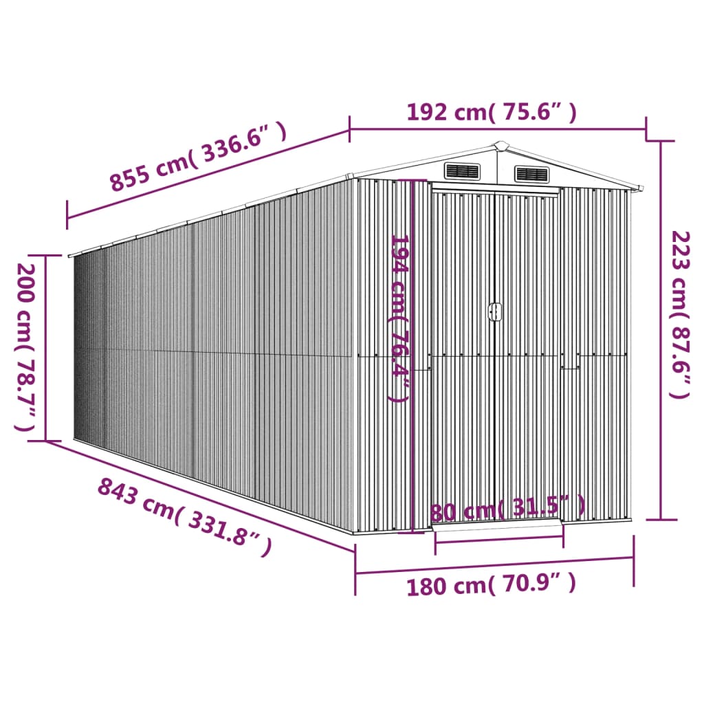 vidaXL Garðskúr Ljósbrúnt 192x855x223 cm Sinkhúðað Stál