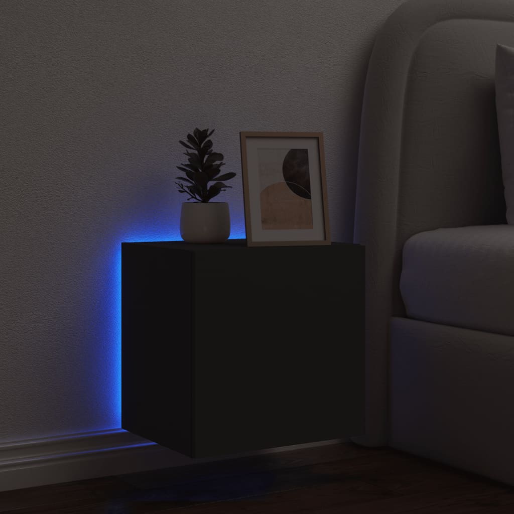 vidaXL Veggfestur Sjónvarpsskápur með LED ljósum Svartur 40,5x35x40 cm