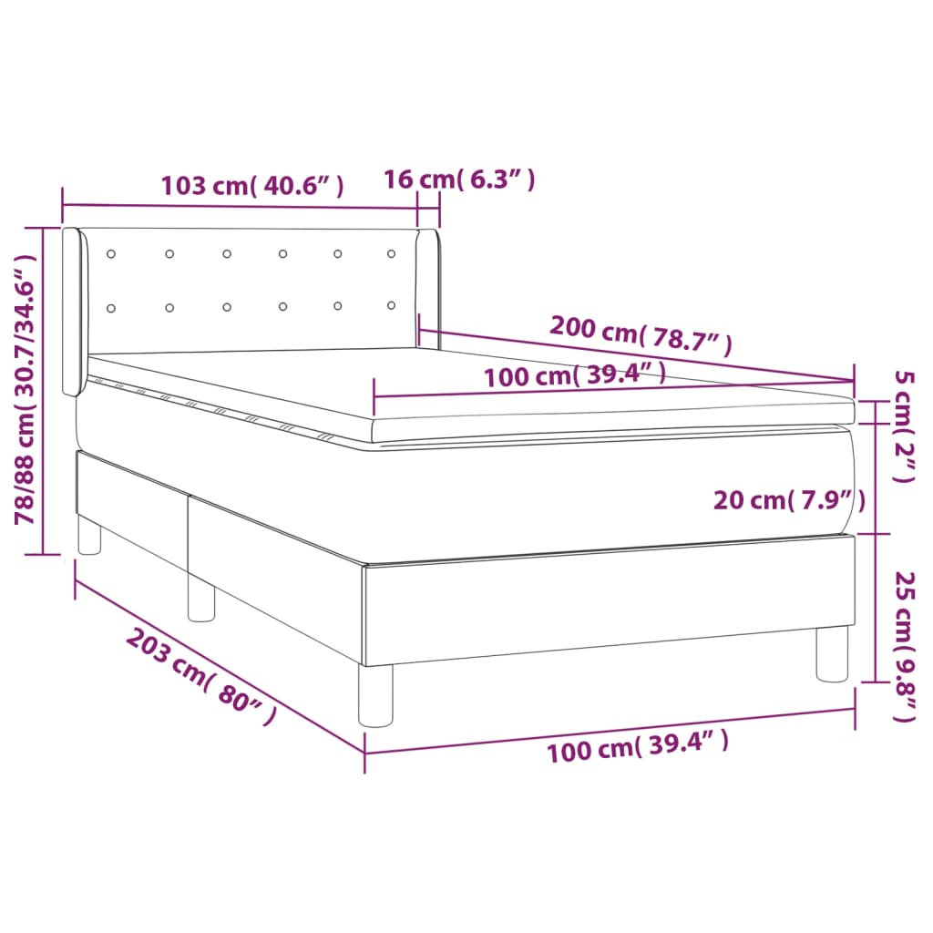 vidaXL Hólfað Springrúm með Dýnu Svart 100x200 cm Gervileður