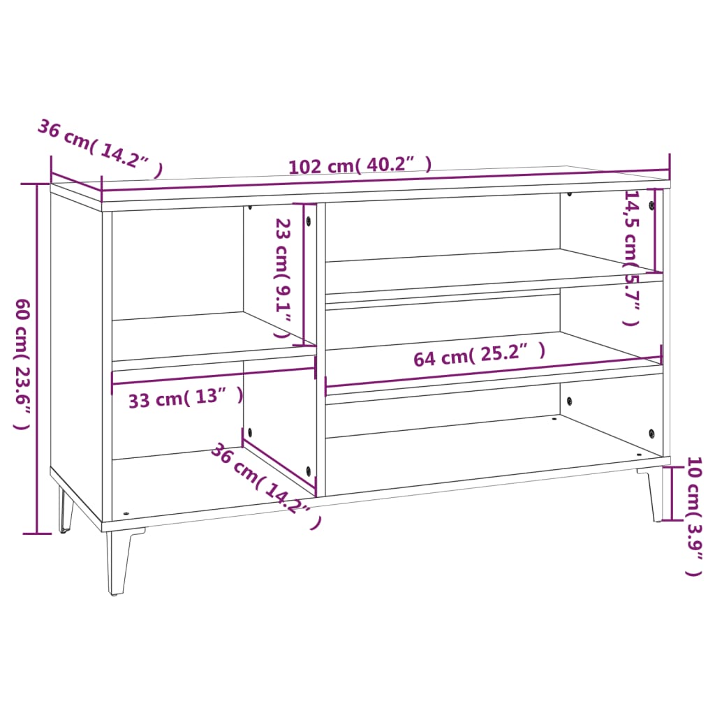 vidaXL Skóskápur Reyktóna Eikarlitur 102x36x60 cm Samsettur Viður