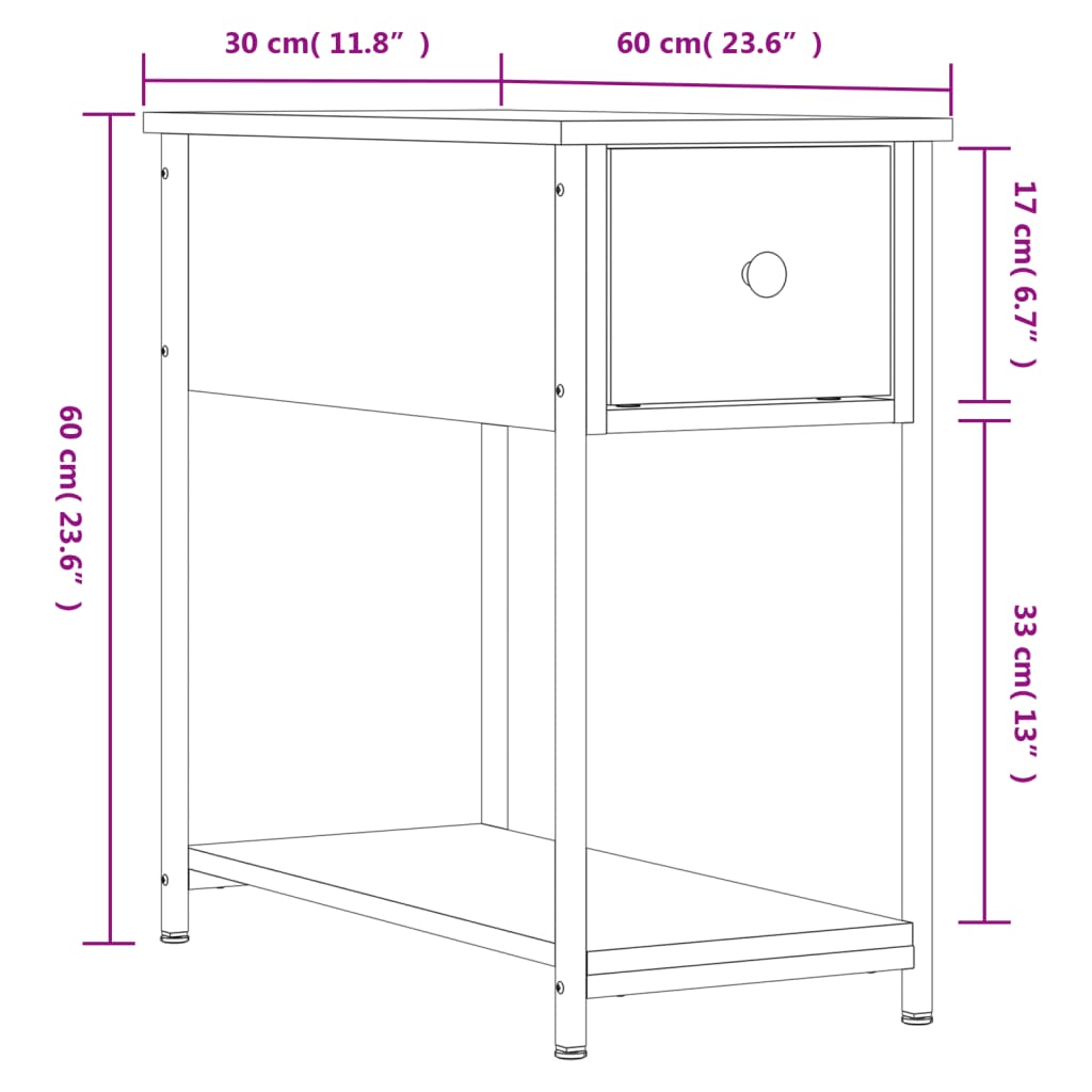 vidaXL Náttborð Grátt Sonoma 30x60x60 cm Samsettur Viður