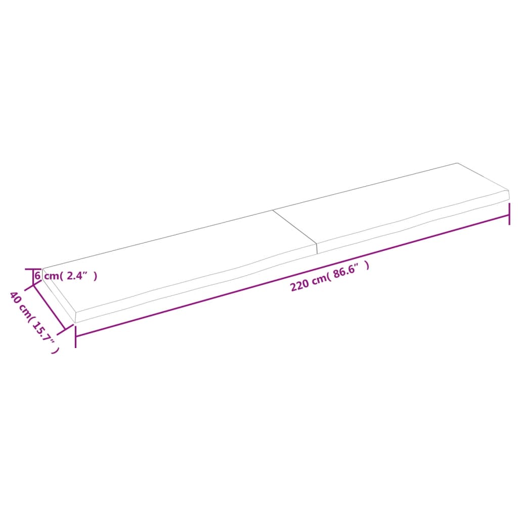 vidaXL Baðherbergisborðplata 220x40x(2-6) cm Ómeðhöndlaður Viður