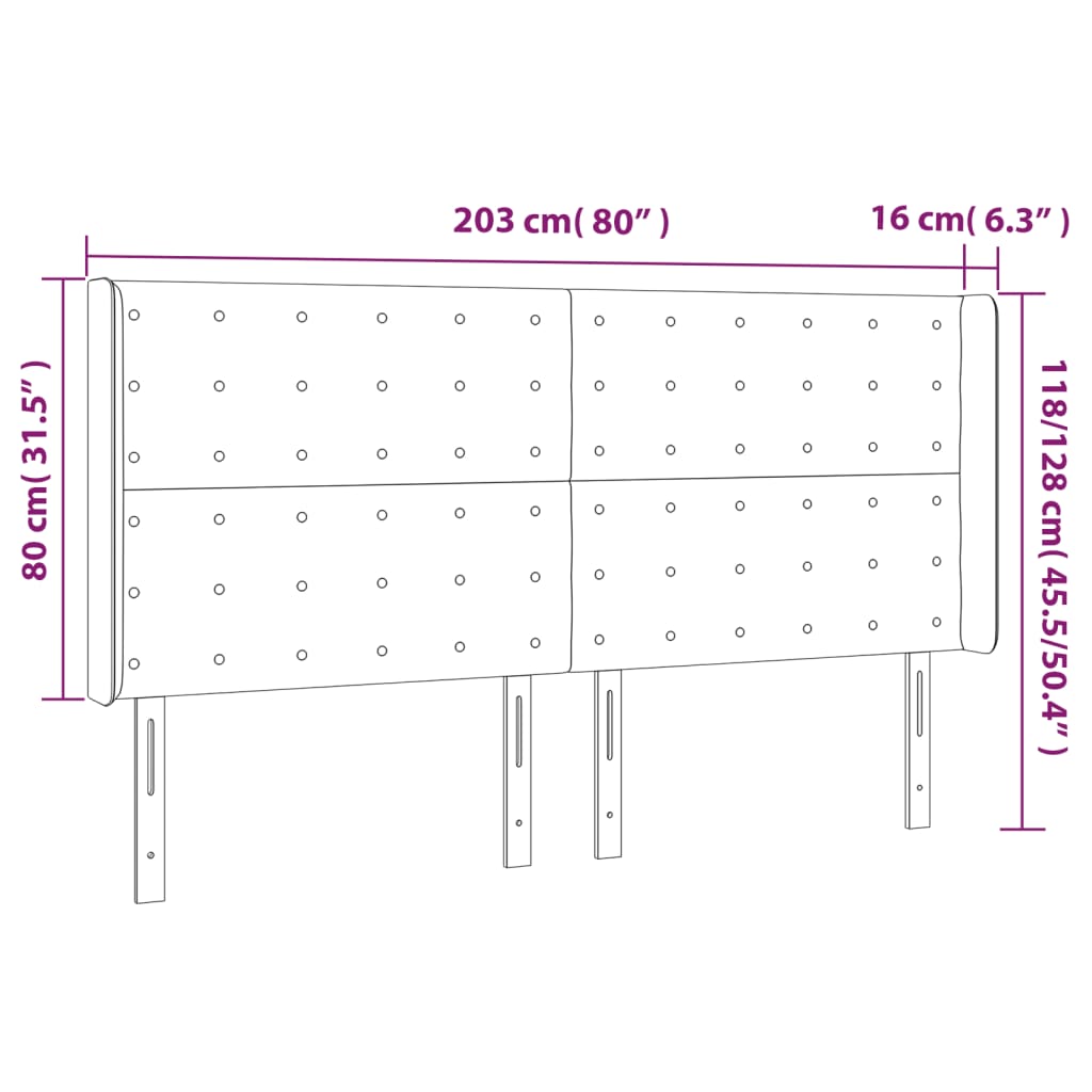 vidaXL Höfðagafl með Eyrum 203x16x118/128 cm Hvít Gervileður