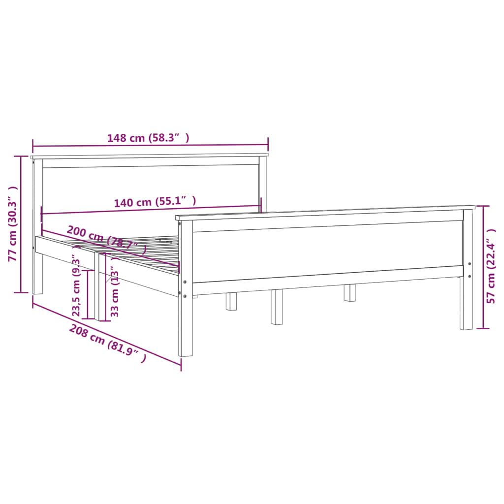 vidaXL Rúmgrind án Dýnu Ljósbrún 140x200 cm Gegnheil Fura