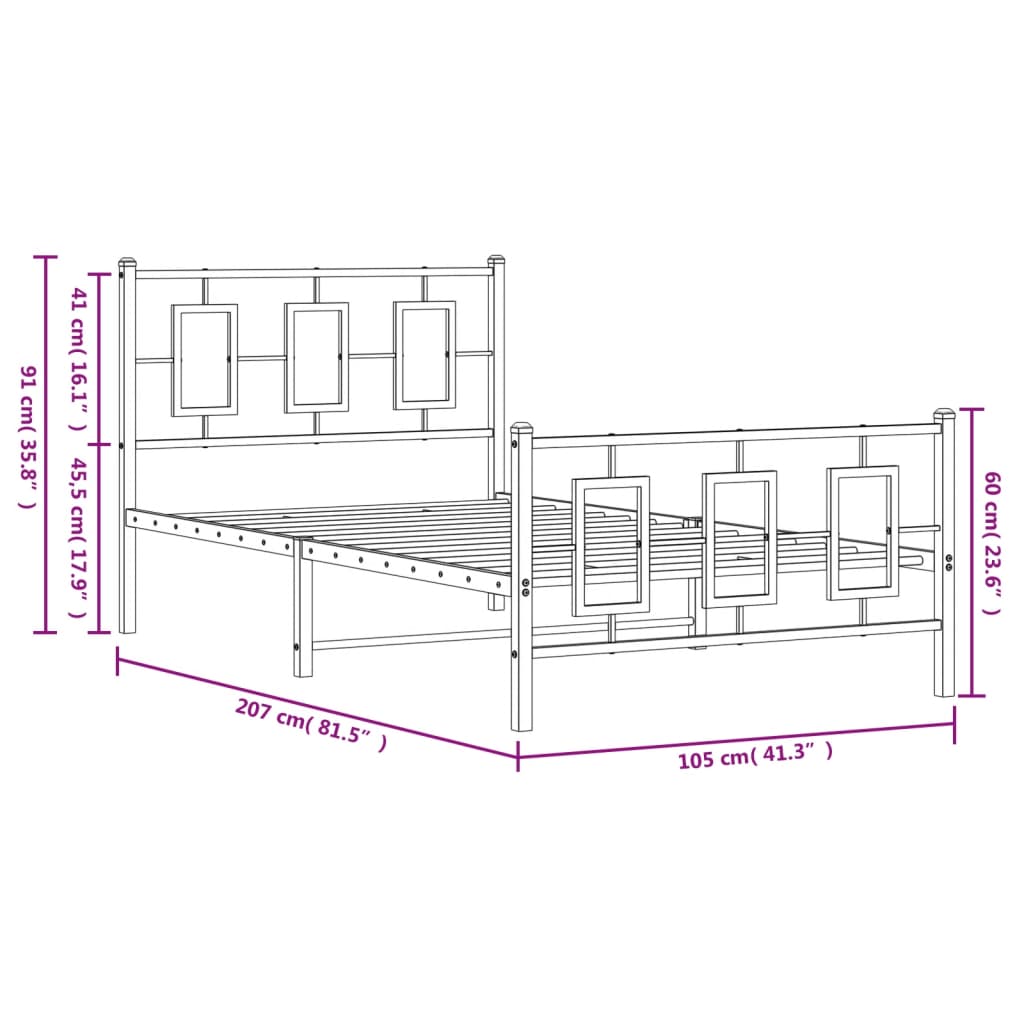 vidaXL Rúmgrind úr Málmi með Höfuðgafli & Fótagafli Hvít 100x200 cm