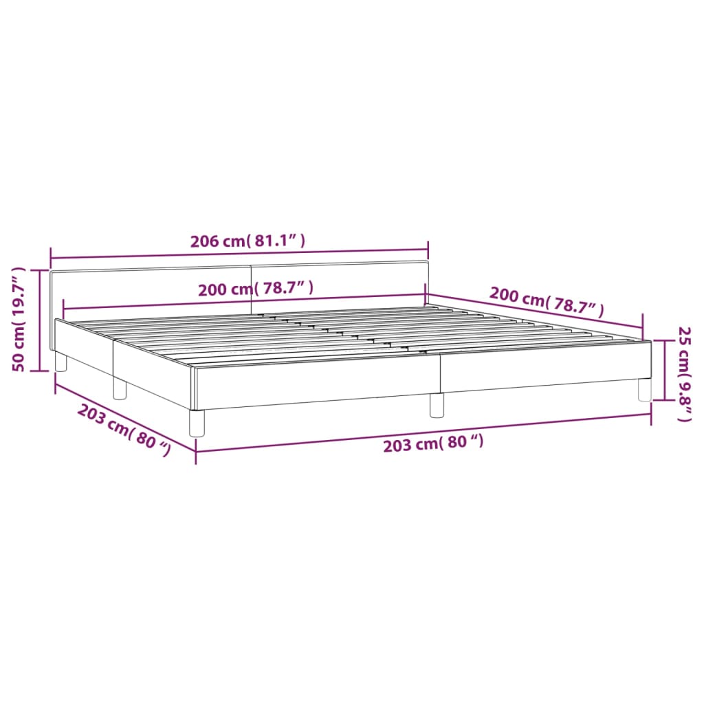 vidaXL Rúmgrind með höfuðgafli án Dýnu Hvítur 200x200 cm