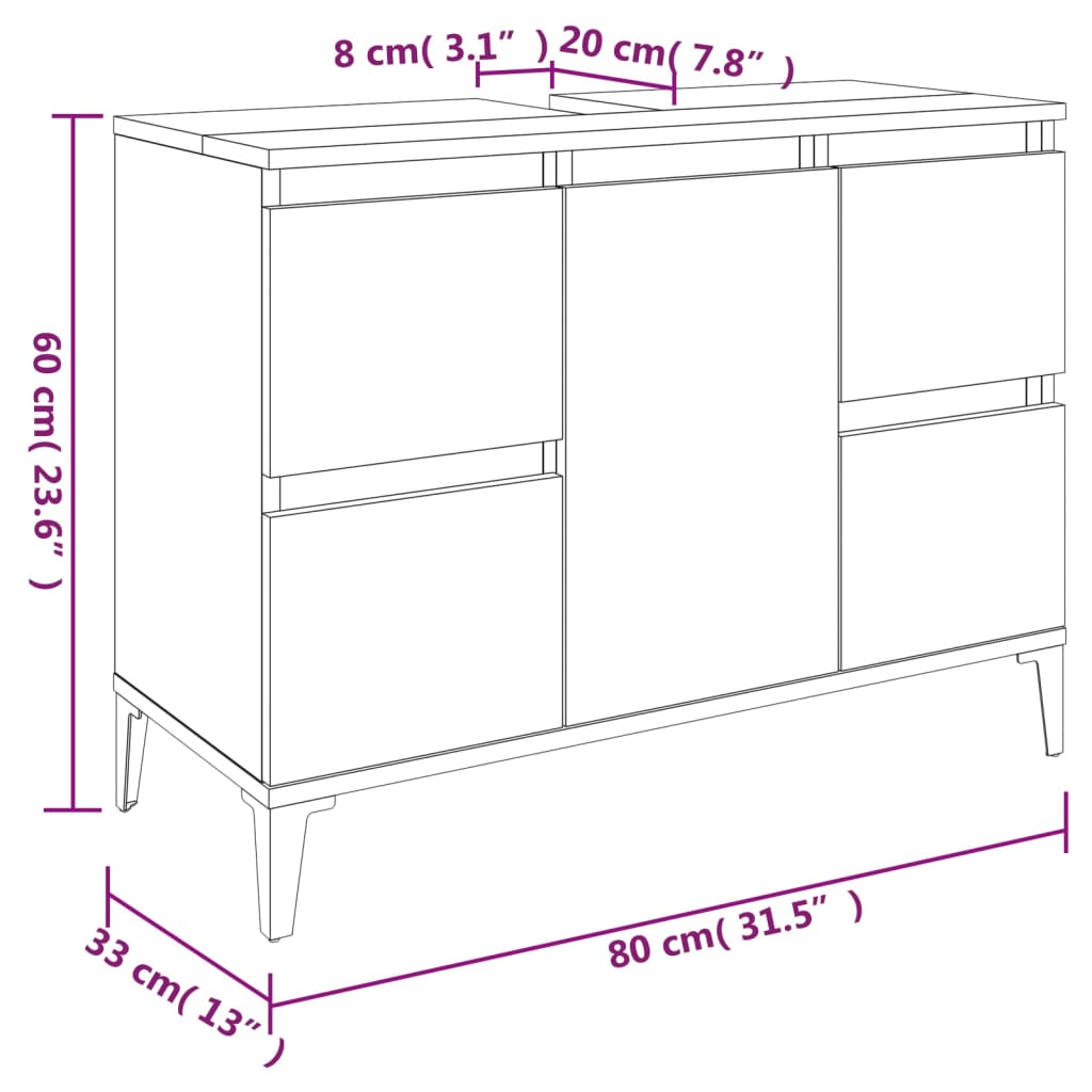 vidaXL Vaskaskápur Reyklituð Eik 80x33x60cm Samsettur Viður