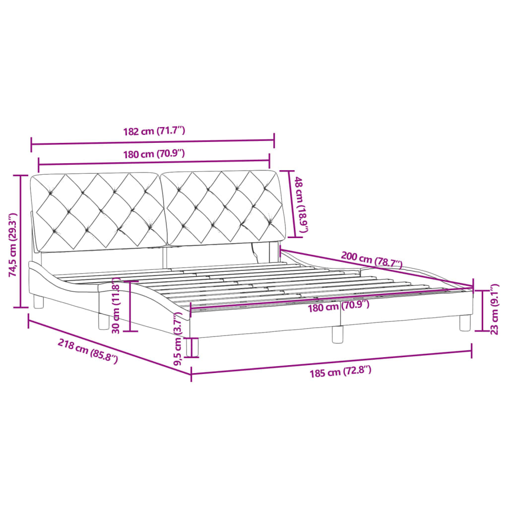 vidaXL Rúmgrind með LED án Dýnu Svört 180x200 cm Flauel