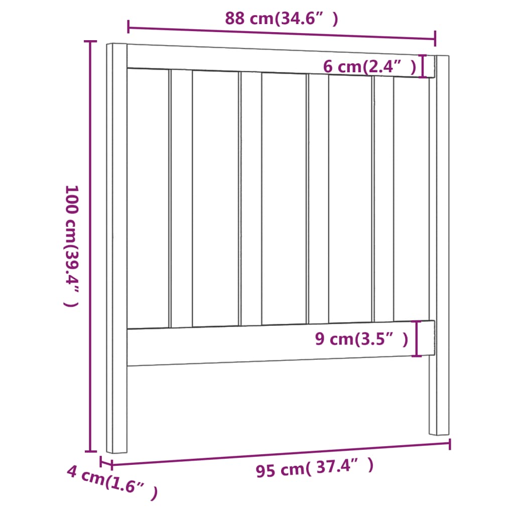 vidaXL Höfðagafl fyrir Rúm Grár 95x4x100 cm Gegnheil Fura