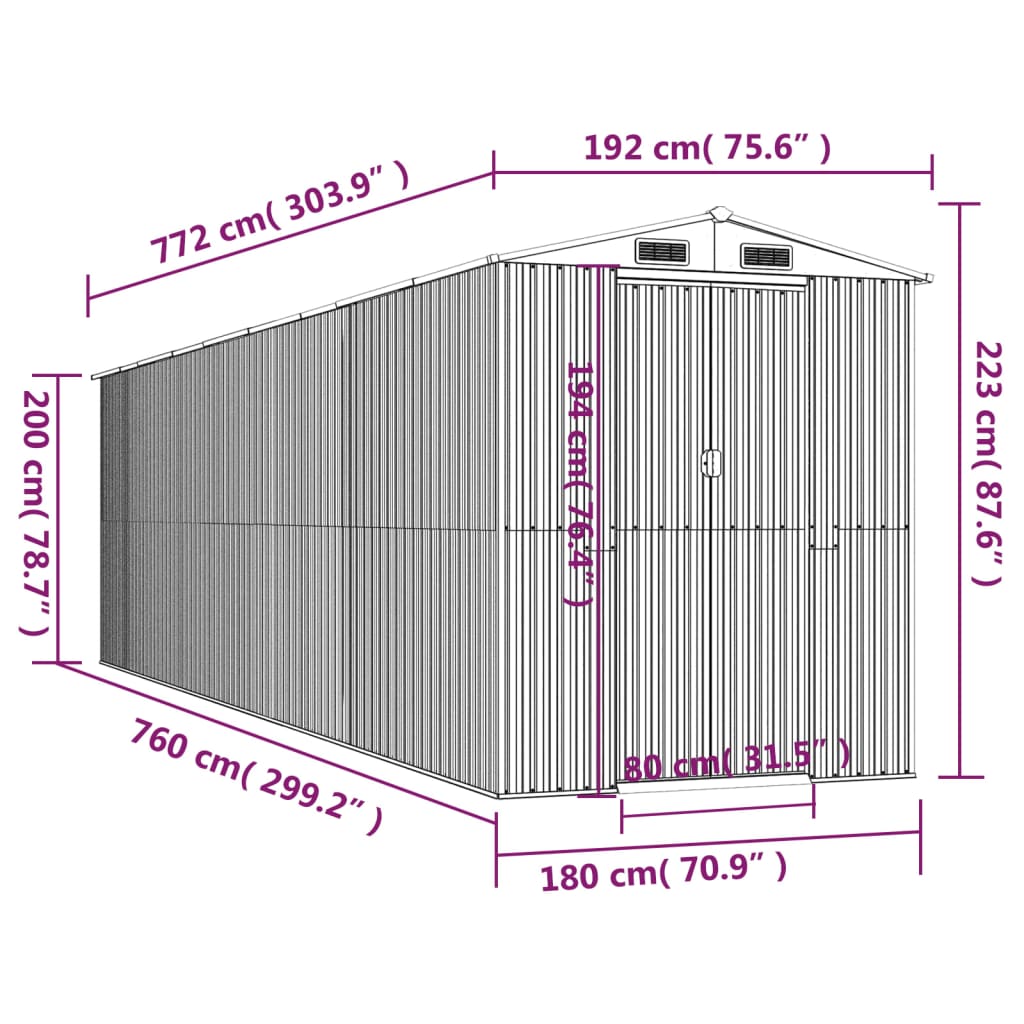 vidaXL Garðskúr Ljósbrúnt 192x772x223 cm Sinkhúðað Stál