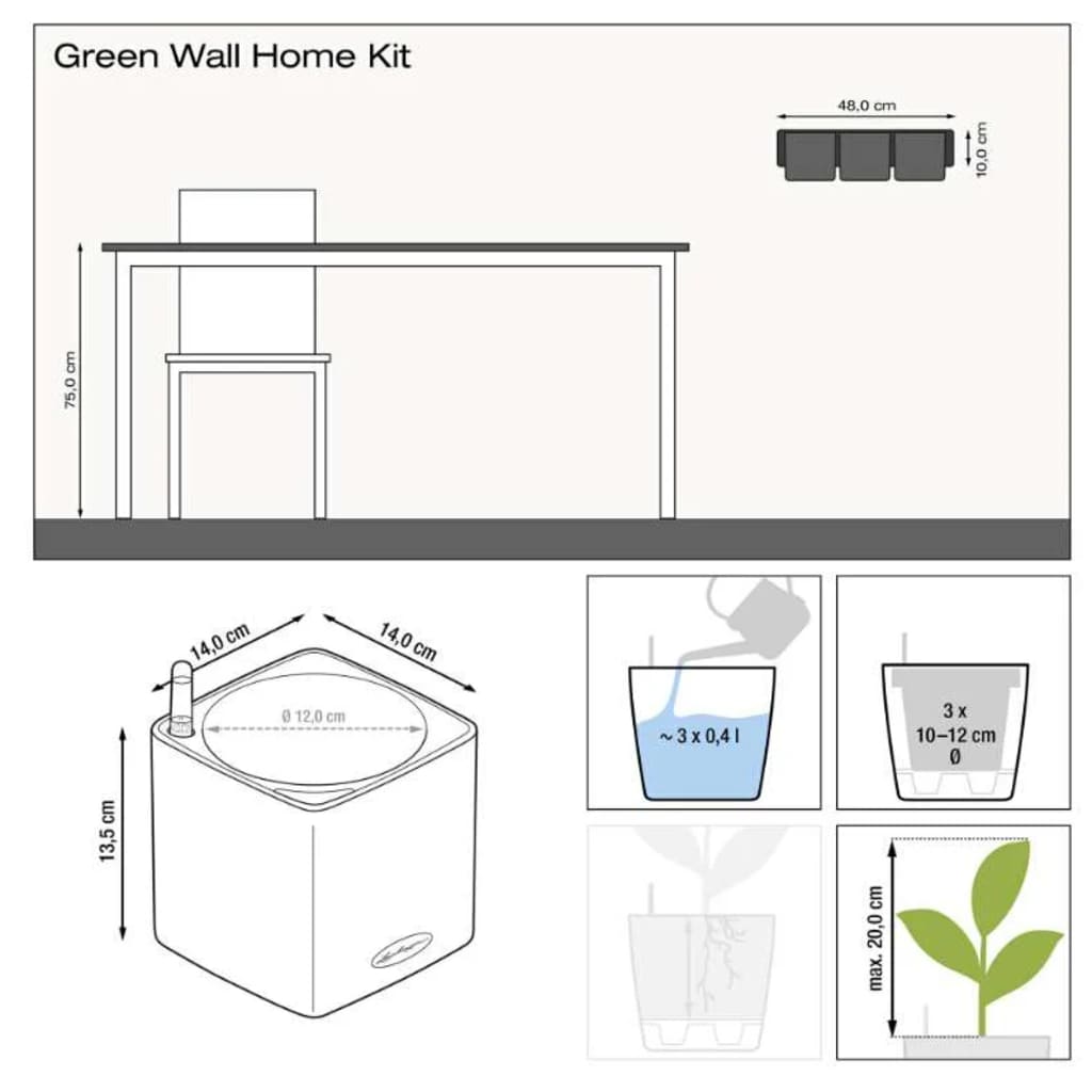 LECHUZA Gróðurker 3 stk. "Green Wall Home Kit" Steypugrá