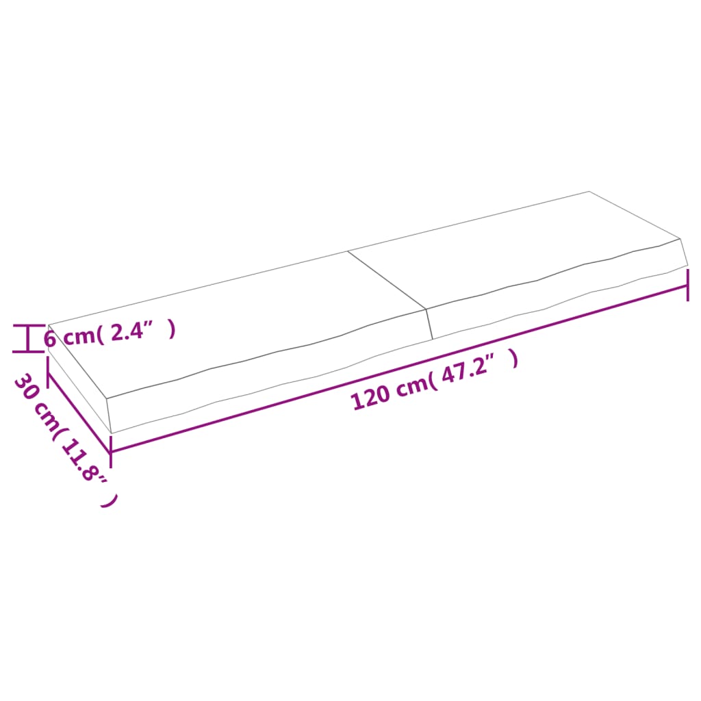 vidaXL Baðherbergisborðplata Ljósbrún 120x30x(2-6)cm Meðhöndl. Viður