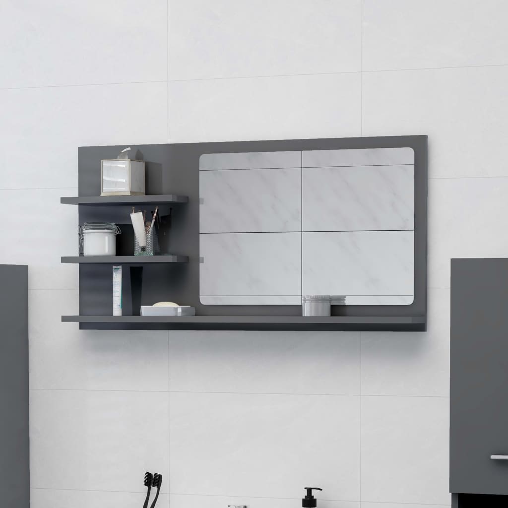 805023 vidaXL Bathroom Mirror High Gloss Grey 90x10,5x45 cm Chipboard