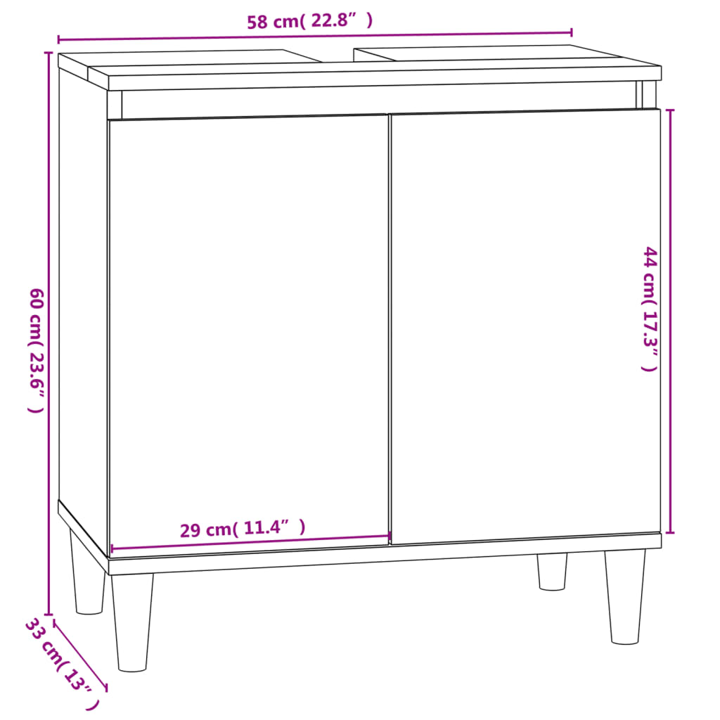 vidaXL Vaskaskápur Sonoma Eik 58x33x60 cm Samsettur Viður