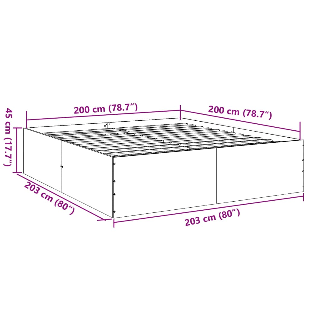 vidaXL Rúmgrind án Dýnu Sonoma Eikarlitur 200x200 cm