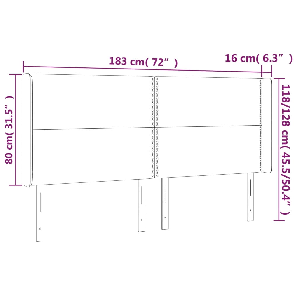 vidaXL Höfðagafl með Eyrum 183x16x118/128 cm Bleik Flauel