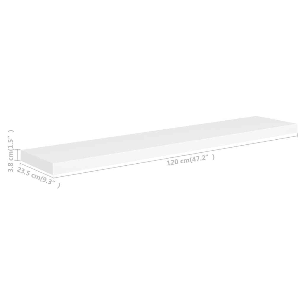 323821 vidaXL Floating Wall Shelves 2 pcs White 120x23,5x3,8 cm MDF