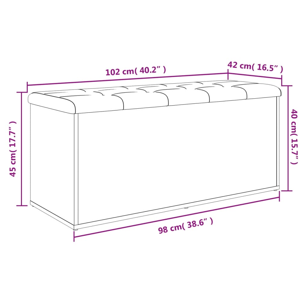 vidaXL Geymslubekkur Grár Sonoma 102x42x45 cm Samsettur Viður