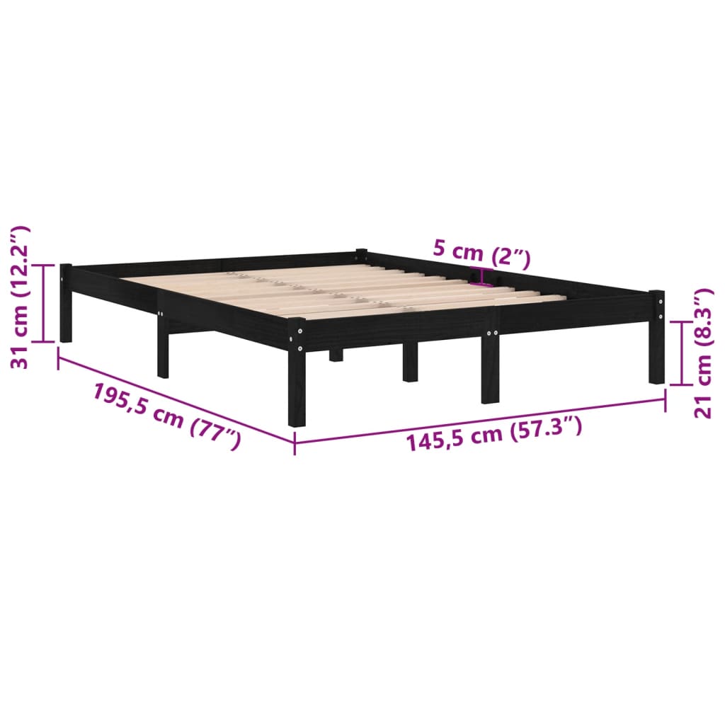 vidaXL Rúmgrind án Dýnu Svört Gegnheil Viður 140x190cm