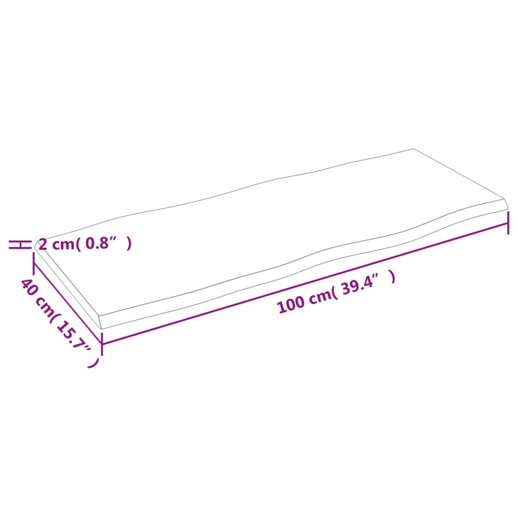 vidaXL Borðplata Ljósbrún 100x40x2 cm Meðhöndluð Eik Náttúrul. Brúnir