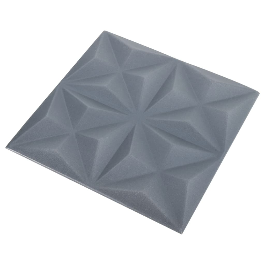 vidaXL 3D Veggþil 48 stk. 50x50 cm Origami Grár 12 m²