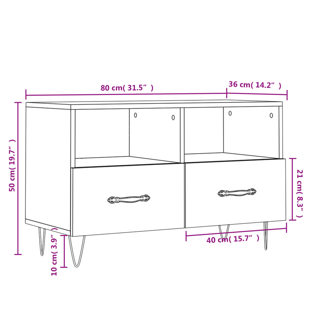 vidaXL Sjónvarpsskápur Grár Sonoma 80x36x50 cm Samsettur Viður