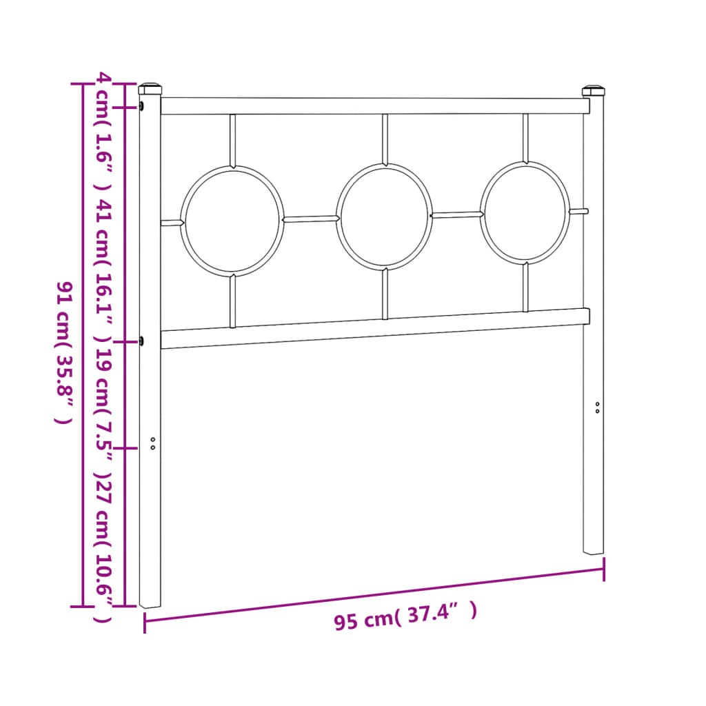 vidaXL Höfuðgafl úr Málmi Svartur 90 cm