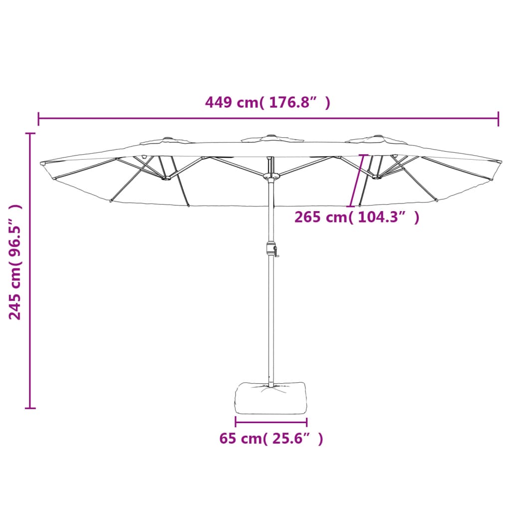 vidaXL Tvöföld Sólhlíf með LED Sandhvítur 449x245 cm