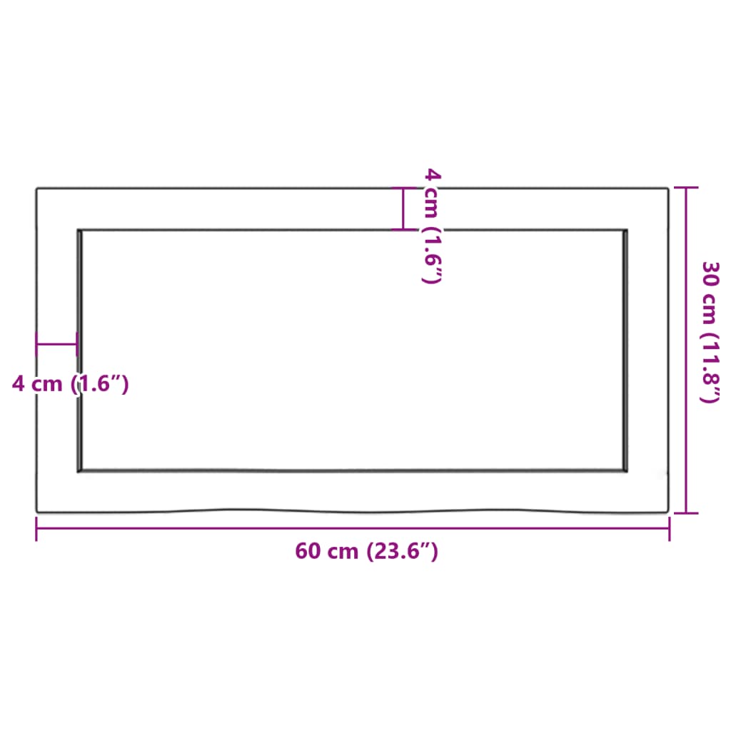 vidaXL Baðherbergisborðplata Ljósbrún 60x30x(2-4)cm Meðhöndlaður Viður