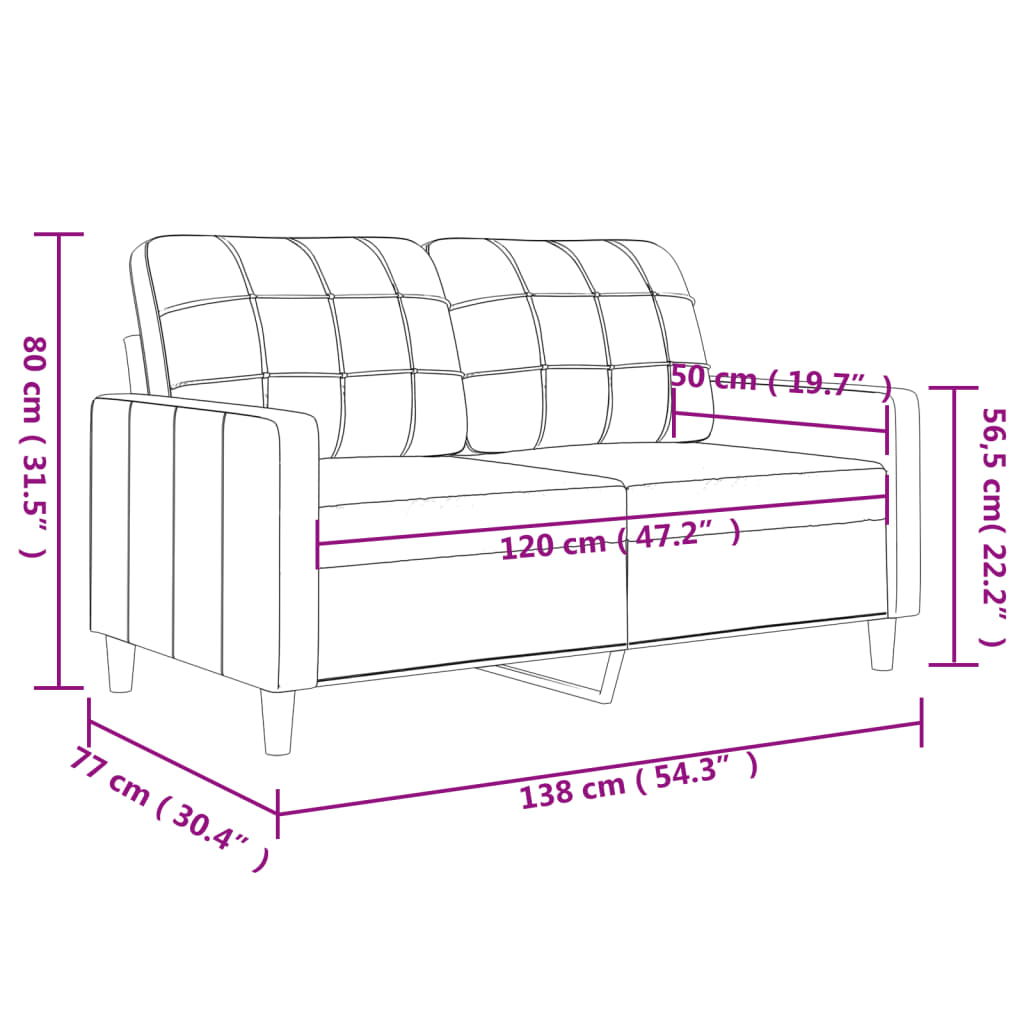 vidaXL 2-Sæta Sófi Ljósgult 120 cm Efnisáklæði