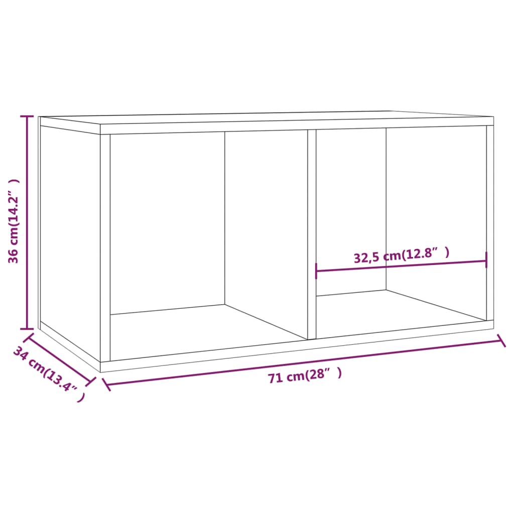 vidaXL Vínylplötuskápur Háglans Hvítur 71x34x36 cm Samsettur Viður