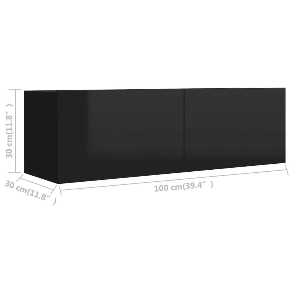 801488 vidaXL TV Cabinet High Gloss Black 100x30x30 cm Chipboard