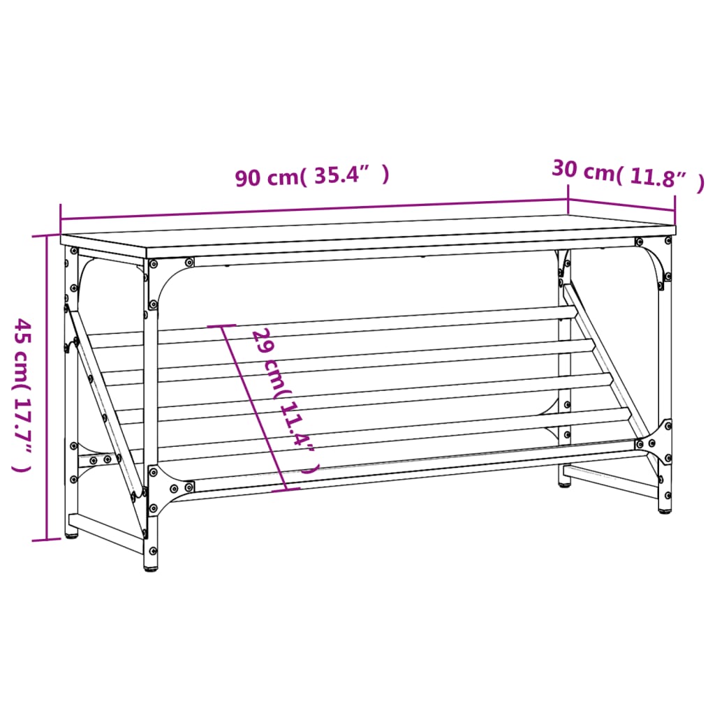 vidaXL Skóbekkur Sonoma Eik 90x30x45 cm Samsettur Viður