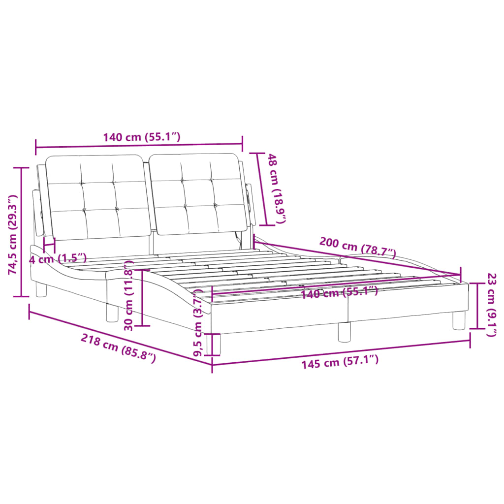 vidaXL Rúmgrind með LED án Dýnu Svört 140x200 cm