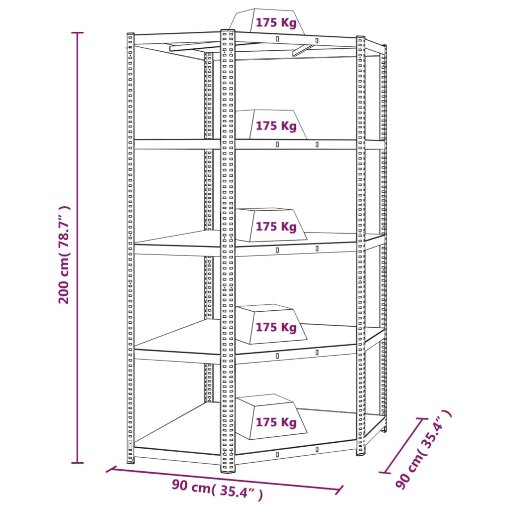 vidaXL Geymsluhillur 3 stk Silfur 75x30x172 cm Stál og MDF