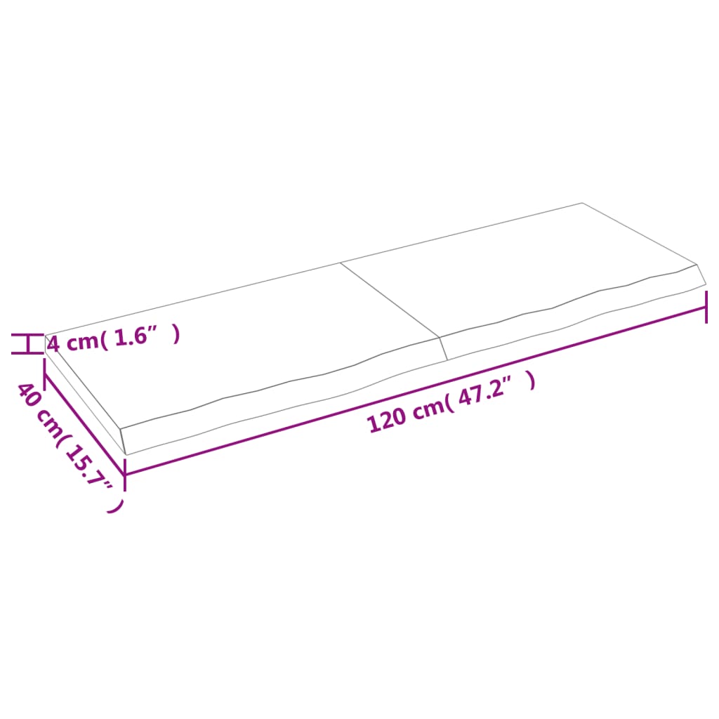 vidaXL Borðplata Dökkbrún 120x40x(2-4) cm Meðhöndluð Gegnheil Eik