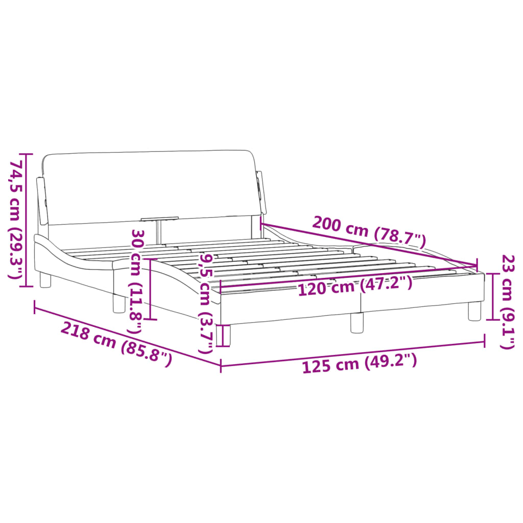 vidaXL Rúmgrind með Höfuðgafli Svört 120x200 cm Flauel