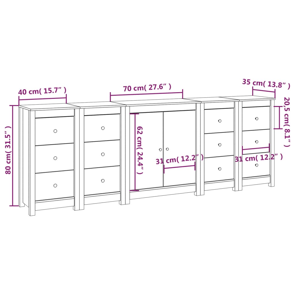 vidaXL Skenkur Svartur 230x35x80 cm Gegnheil Fura