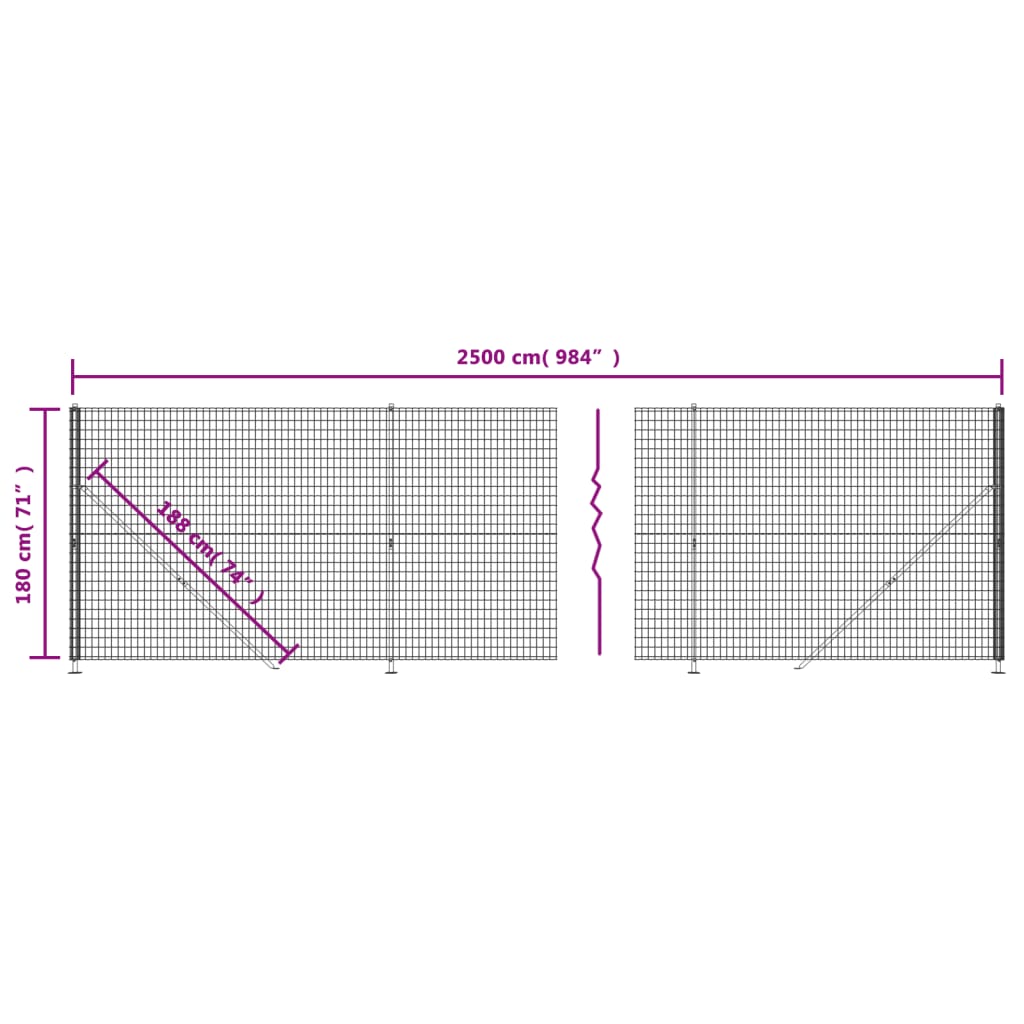 vidaXL Vírnetsgirðing með Jarðfestingu Reykgrá 1,8x25 m