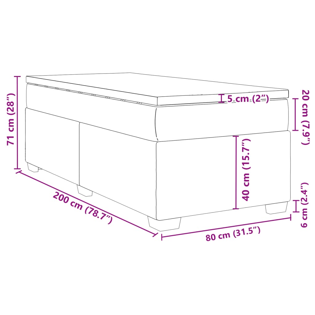 vidaXL Hólfað Springrúm með Dýnu Svart 80x200 cm Flauel