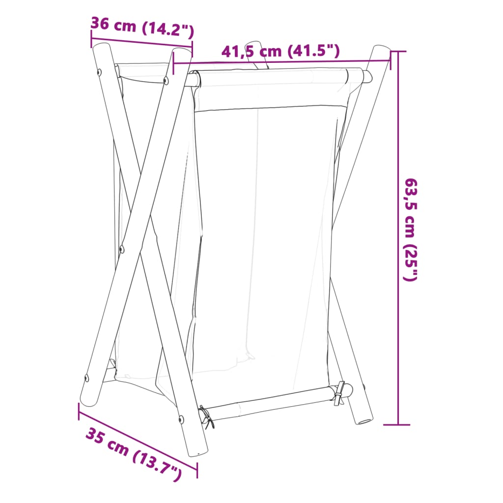 vidaXL Þvottakarfa Rjómahvít 41,5x36x63,5 cm Bambus