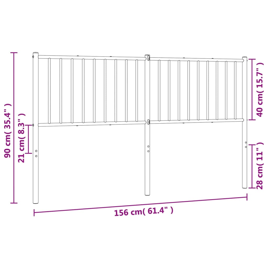 vidaXL Höfuðgafl úr Málmi Hvítur 150 cm