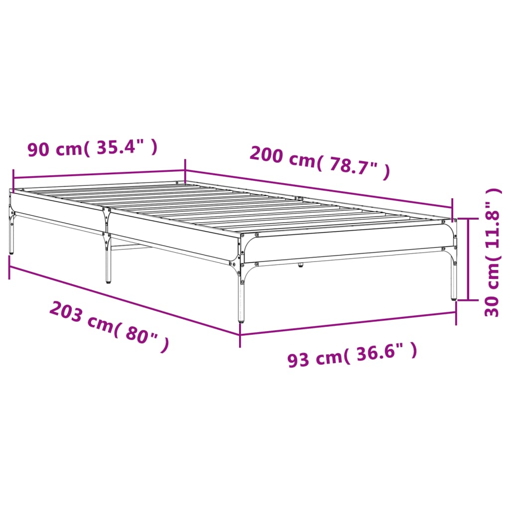 vidaXL Rúmgrind án Dýnu Reyktóna Eikarlitur 90x200 cm