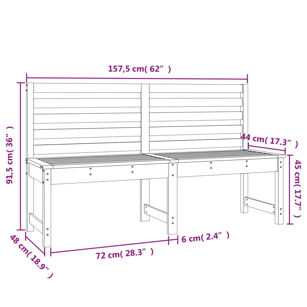 vidaXL Garðbekkur 157,5 cm Gegnheil Fura